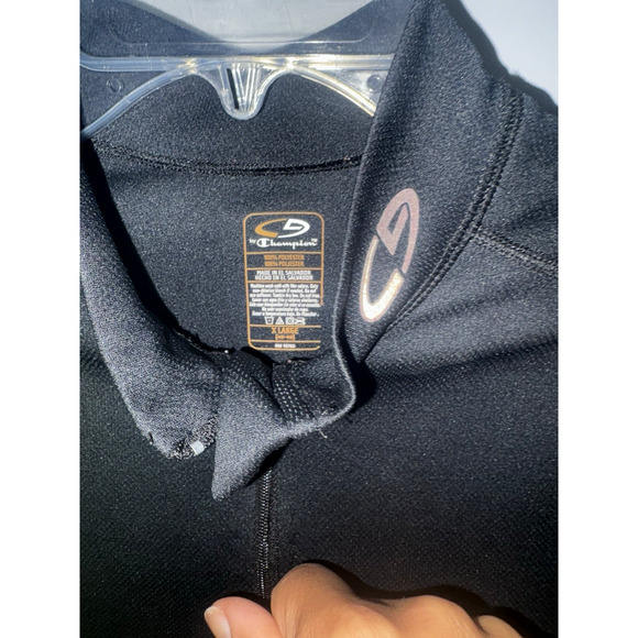 Champion 1/4 Zip Mens Extra Large Black Pullover Mock Neck Logo Long Sleeve - Picture 4 of 6